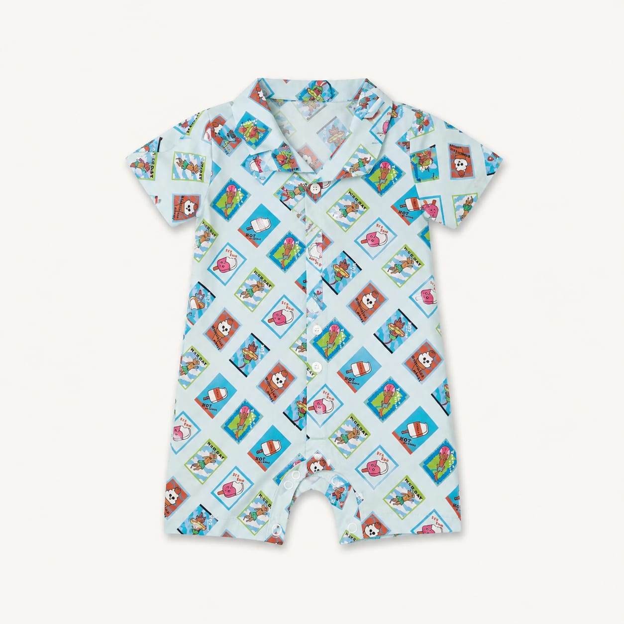 Aqua Story Frame Cartoon Collar Baby Romper