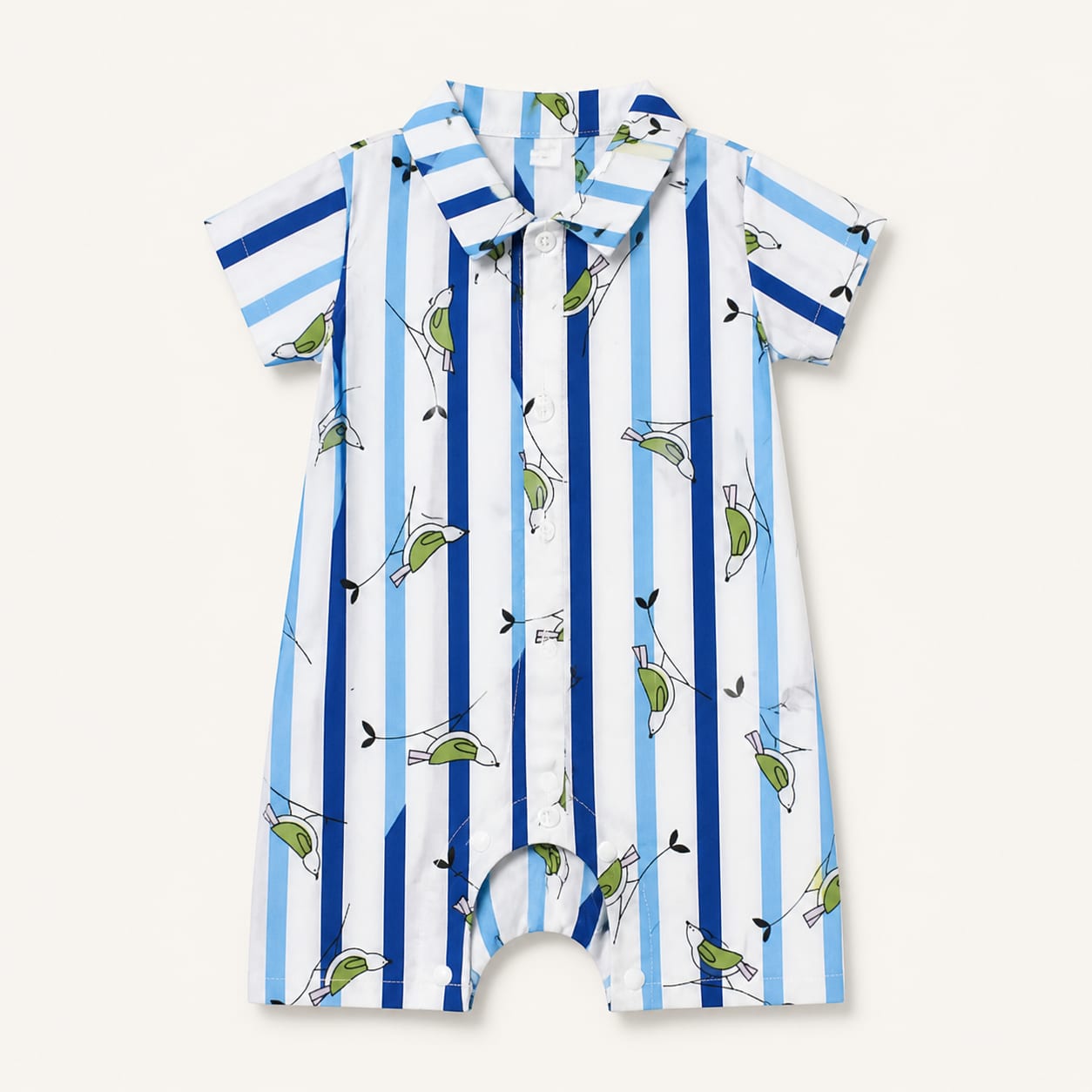 Blue Breeze Bird Stripe Collar Baby Romper
