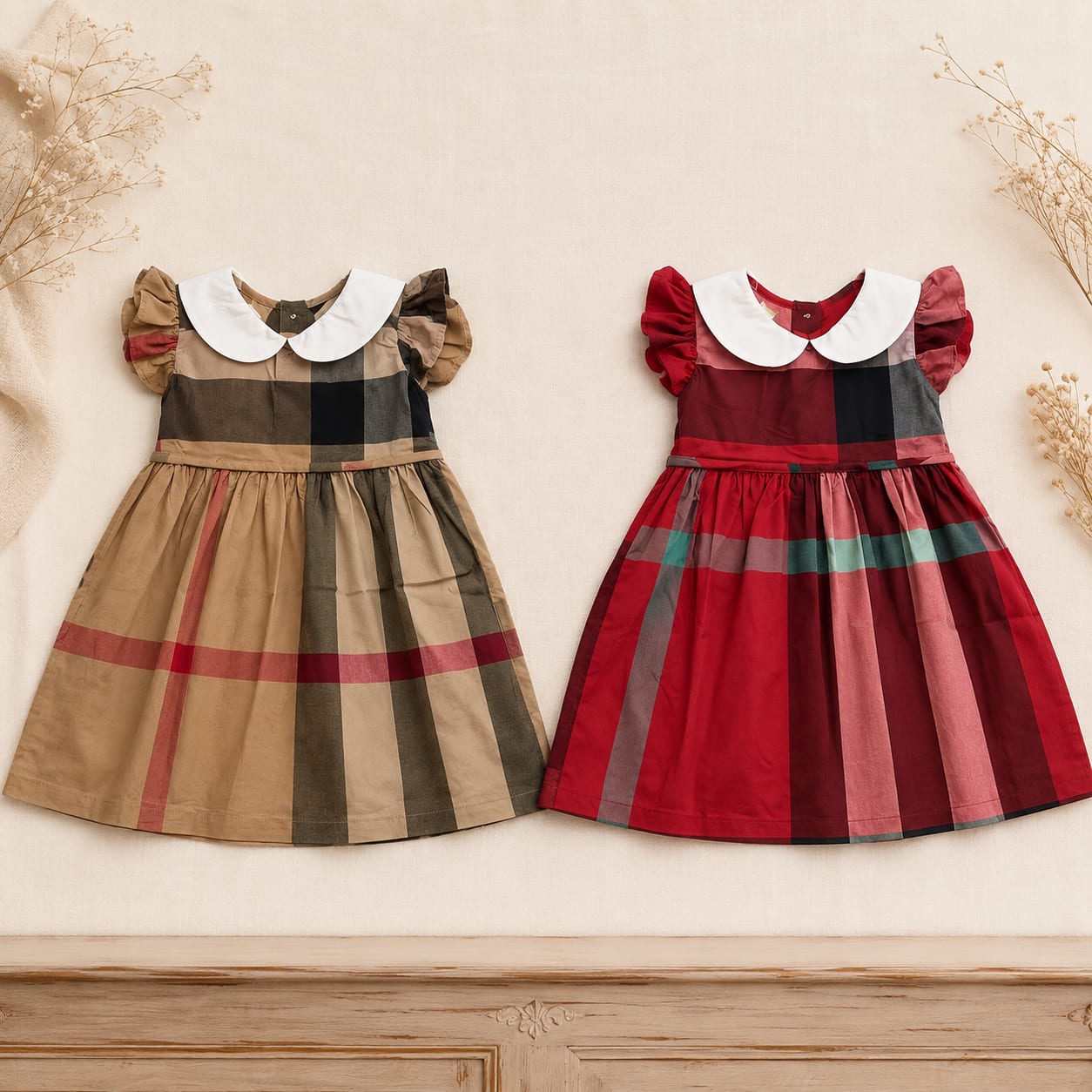 Classic Royal Check Collar Ruffle Kids Dress