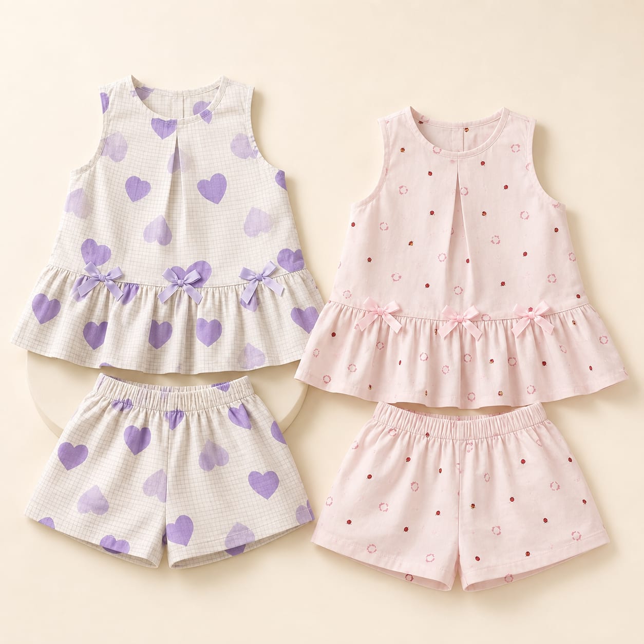Lilac Heart Berry Bow Peplum Kids Set