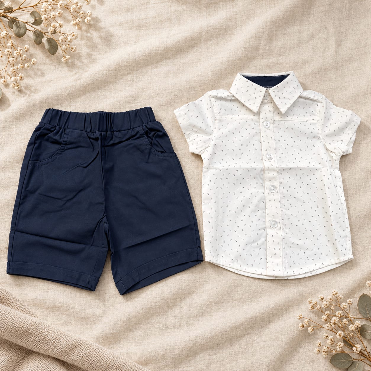 Little Dandy Mini-Pattern Shirt & Shorts Baby Set