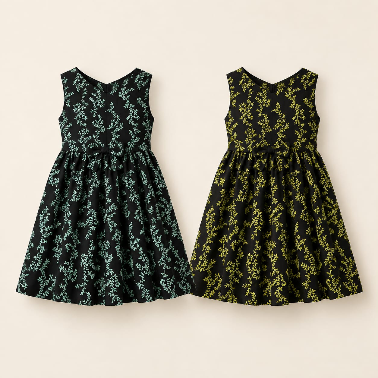 Midnight Botanical Ribbon Kids Dress