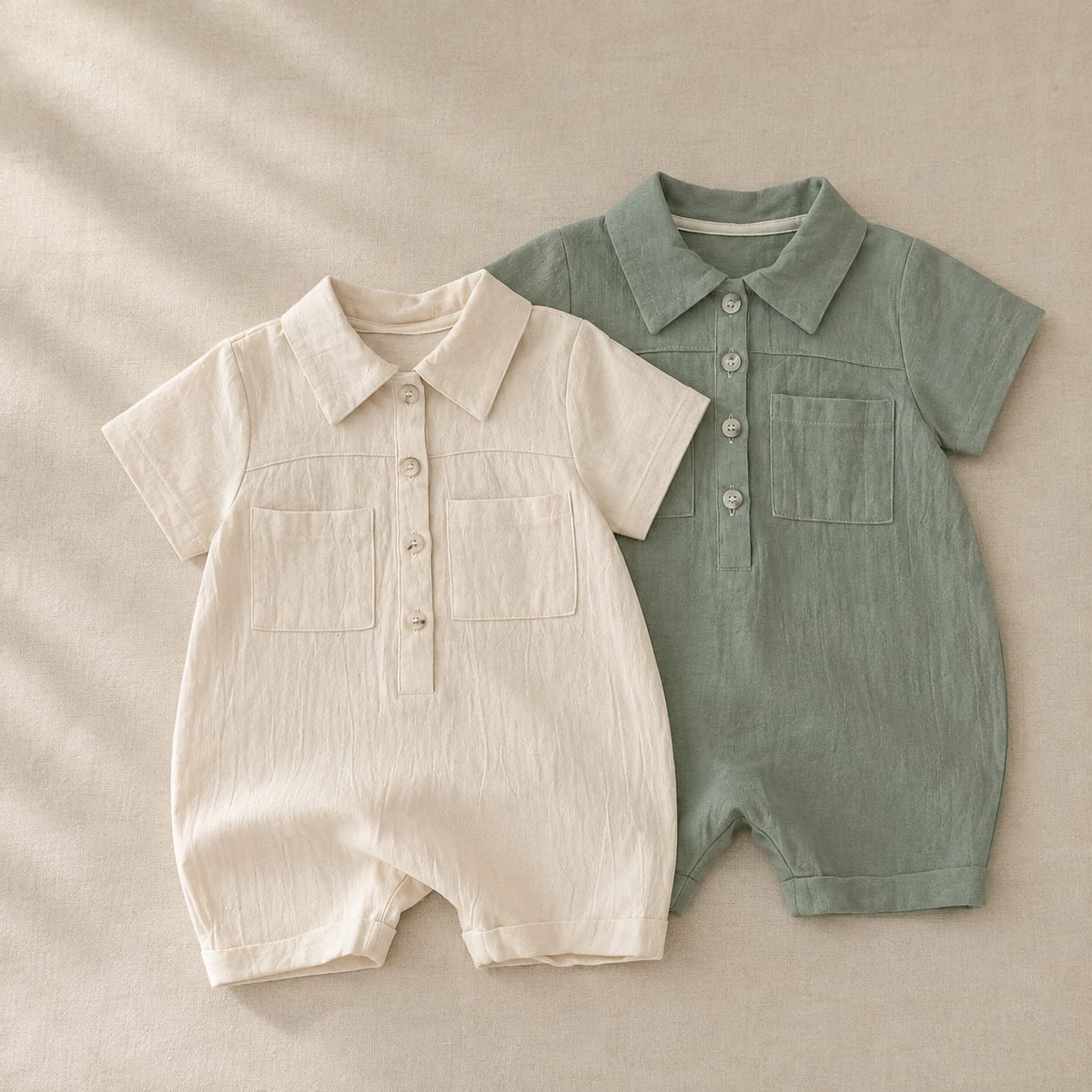 Premium Sage Collar Pocket Baby Romper