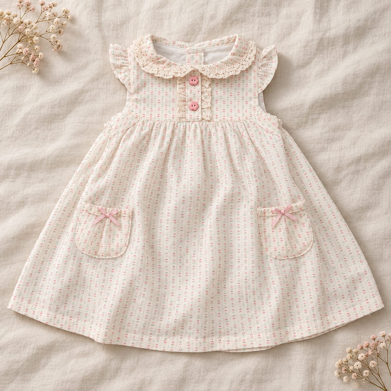 Rosy Day Ruffle Pocket Baby Dress