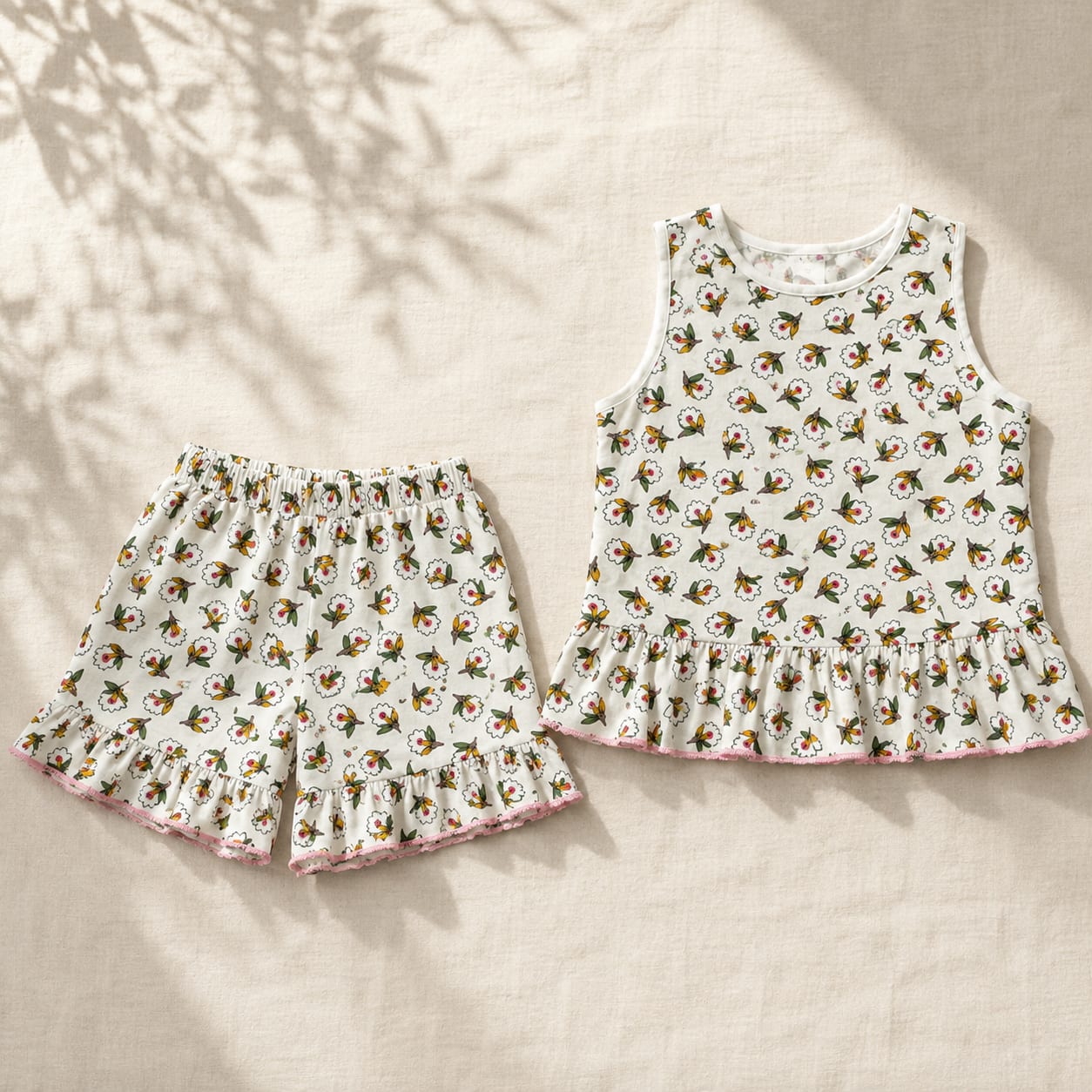 Small Flower Frill Sleeveless Kids Set