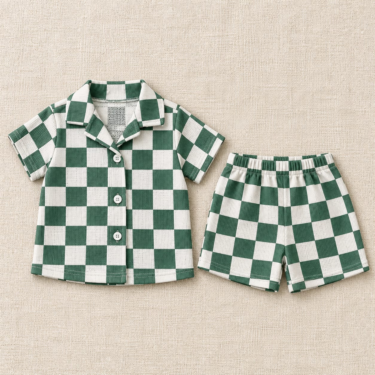 Waffle Play Check Baby Shirt Set